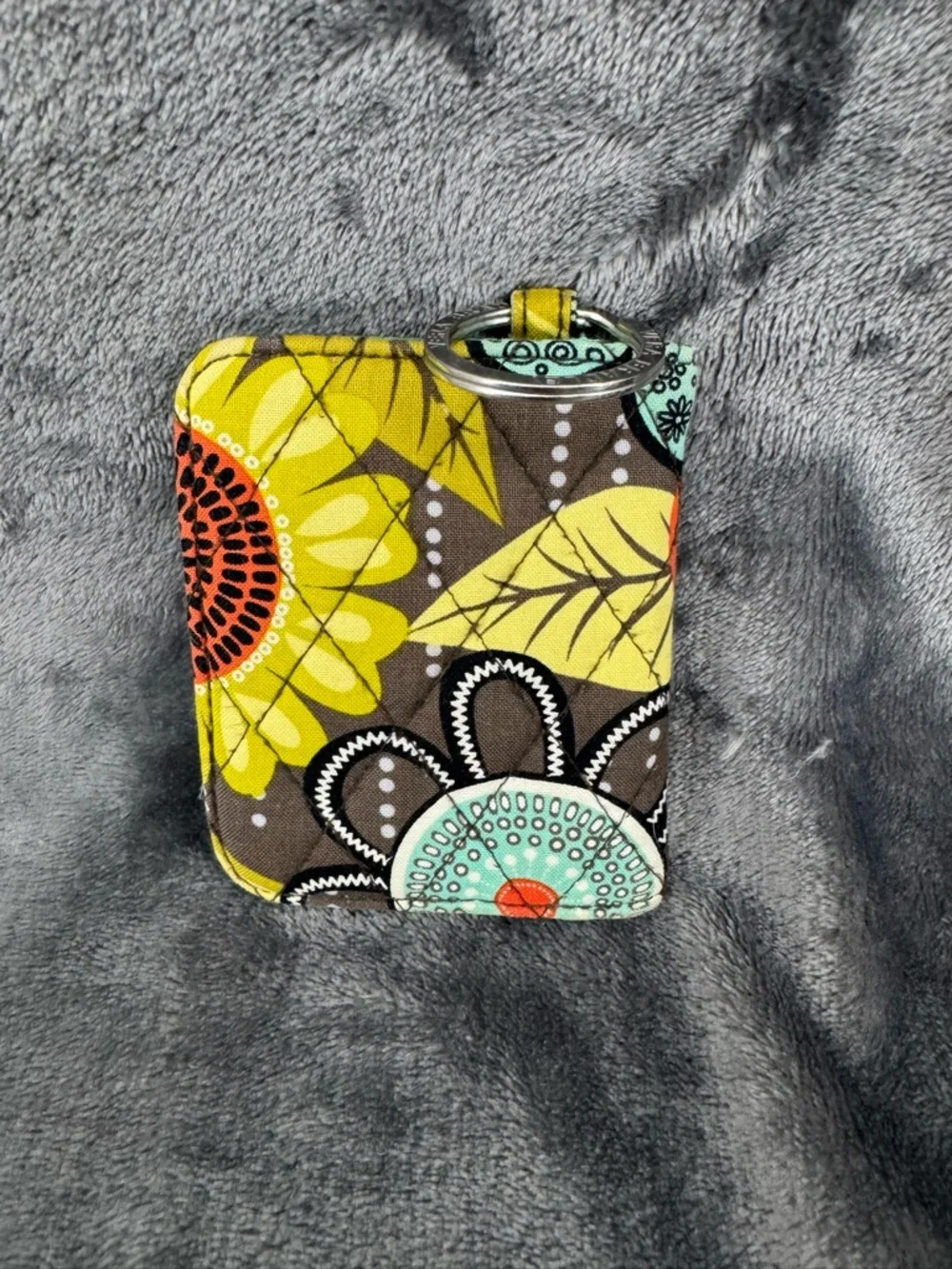 Vera Bradley Flower Shower Cotton Campus Double ID Card Holder Brown Teal Orange